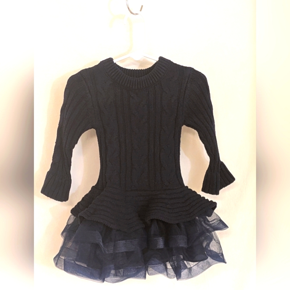 Bonnie Baby cable knit tutu sweater dress, size 18m, navy blue